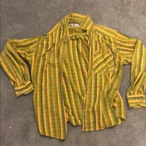 Yellow and green striped flannel